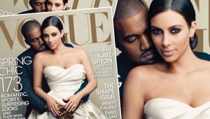 Kanye West y Kim Kardashian en una fotografía de Annie Leibovitz para la portada del número de abril de Vogue. El número de abril de la revista sale a la venta el 31 de marzo de 2014.