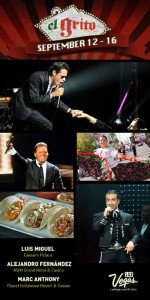 Las Vegas celebra la independencia mexicana por lo alto con la presentación de los más importantes artistas latinoamericanos. Marco Antonio Solís en el Planet Hollywood Resort & Casino el 12 de septiembre. * El reconocido salsero y líder en ventas discográficas Marc Anthony en el Planet Hollywood Resort & Casino el 13 de septiembre. * El mundialmente famoso Arturo Sandoval, quien trae los sonidos cubanos y caribeños de su trompeta de jazz a The Smith Center for the Performing Arts el 13 de septiembre. * La estrella latinoamericana Luis Miguel en The Colosseum del Caesars Palace del 12 al 15 de septiembre. * El legendario cantautor mexicano, Alejandro Fernández, quien se presentará en el MGM Grand Hotel & Casino el 14 de septiembre.