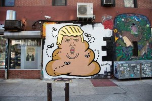 A new Lower East Side mural by the anonymous painter and pun lover depicts the Republican presidential hopeful as a pile of poop crowned with lemon-yellow hair and circled by flies.