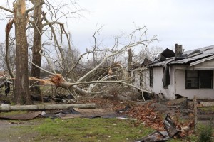 Damage caused by a tornado is seen in a neighborhood in Birmingham, Alabama, December 26, 2015. REUTERS/Marvin Gentry