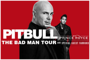 Pitbull se estará presentando el domingo 17 de julio de 2016 en Phoenix, en el escenario de Talking Stick Resort Arena, junto a otros dos astros latinos Prince Royce y Ferruko