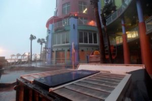A photo booth sits on its side as the eye of Hurricane Matthew approaches Daytona Beach, Florida, U.S. October 7, 2016. REUTERS/Phelan Ebenhack