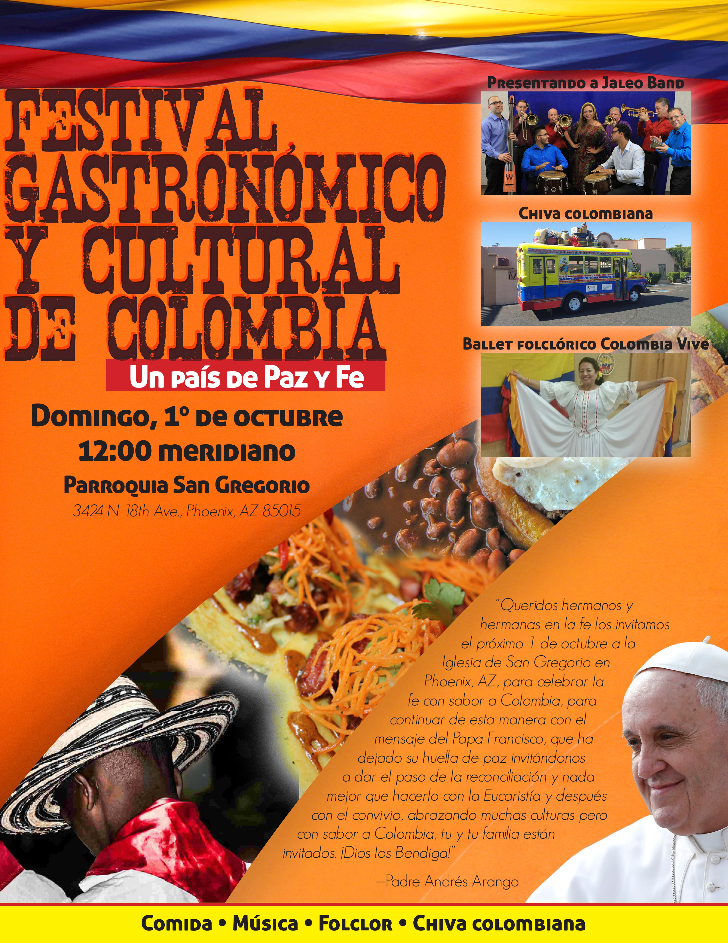 EVENTO LOCAL: La Iglesia San Gregorio invita a la comunidad al “Festival Gastronómico y Cultural de Colombia: Un país de Paz y Fe” EVENTO LOCAL: La Iglesia San Gregorio invita a la comunidad al “Festival Gastronómico y Cultural de Colombia: Un país de Paz y Fe”
