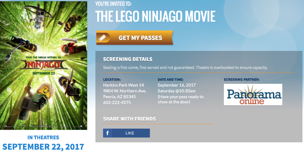 EVENTO LOCAL: Panorama Online te invita con un acompañante a la premier de la cinta “The LEGO NINJAGO Movie” EVENTO LOCAL: Panorama Online te invita con un acompañante a la premier de la cinta “The LEGO NINJAGO Movie”