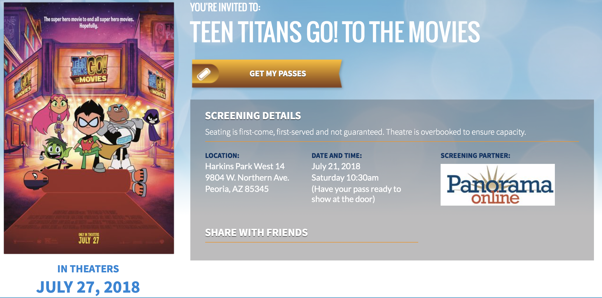 Panorama Online te invita a la premier de la cinta “Teen Titans Go! To The Movies Panorama Online te invita a la premier de la cinta “Teen Titans Go! To The Movies