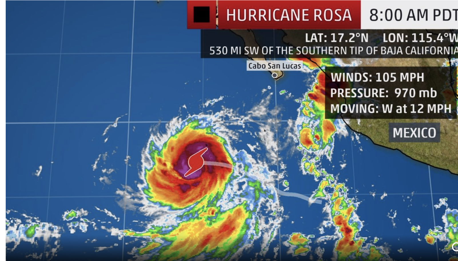 El huracán Rosa se fortaleza en la península de Baja California El huracán Rosa se fortaleza en la península de Baja California
