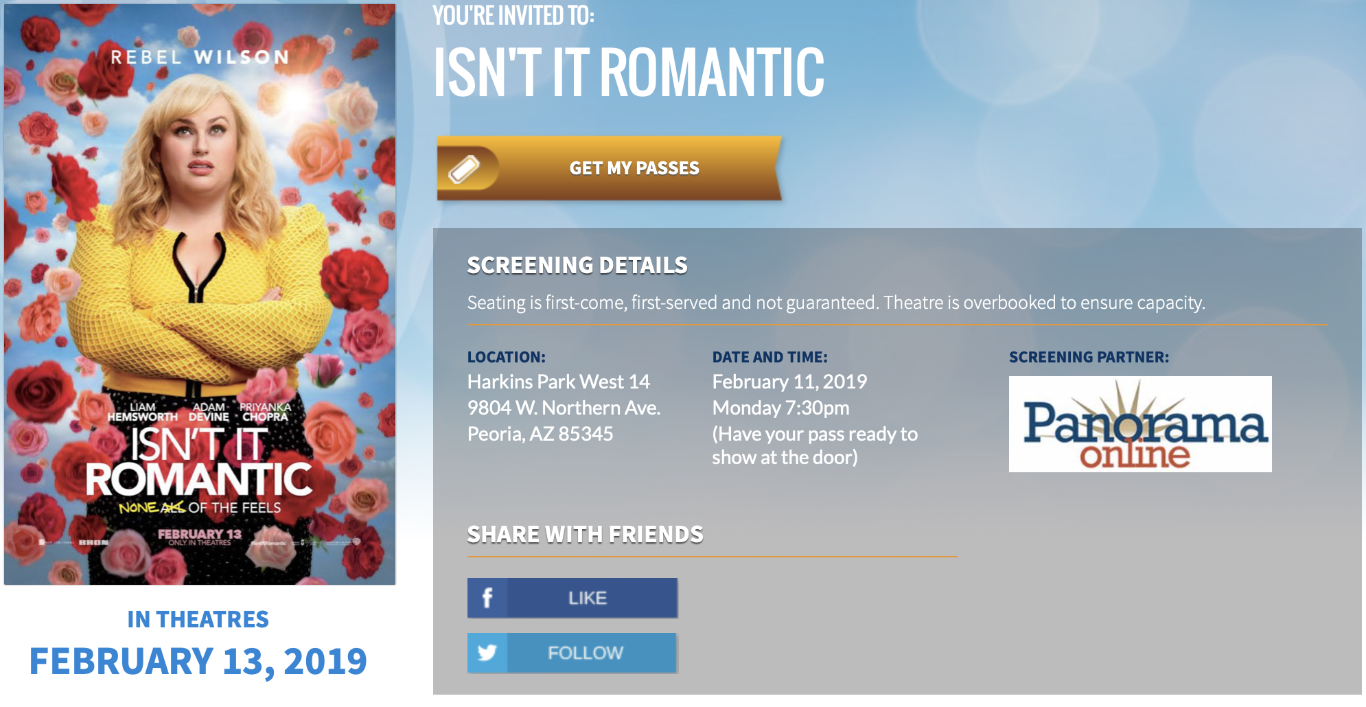 Panorama Online te invita a la premier en Phoenix de “Isn’t It Romantic” Panorama Online te invita a la premier en Phoenix de “Isn’t It Romantic”